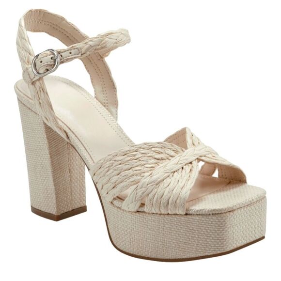 New MARC FISHER 1/5 CHELA SLINGBACK PLATFORM cream Sandal high heel buckle 6.5 - Picture 2 of 5